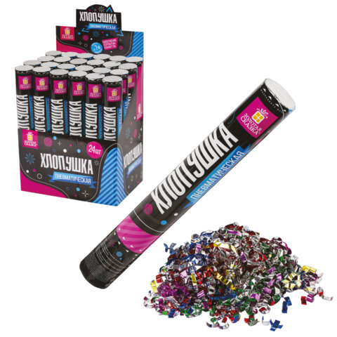 Хлопушка пневматическая ЗОЛОТАЯ СКАЗКА 30 см, фольга, серпантин, ассорти, 591474