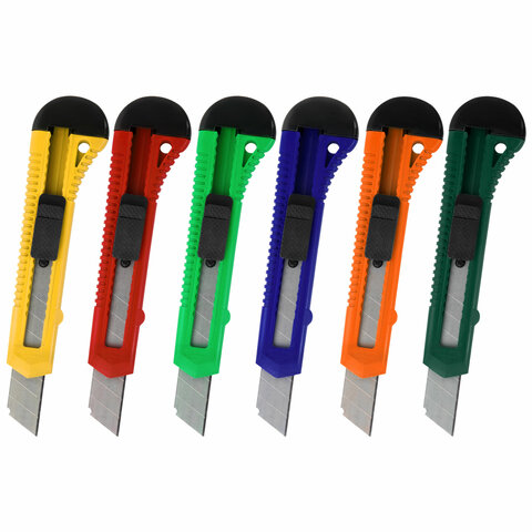 Нож канцелярский 18 мм КОМПЛЕКТ "5 шт. + 1 шт. В ПОДАРОК", фиксатор, блистер, STAFF EVERYDAY, 238770