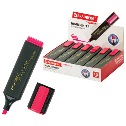 Текстовыделитель BRAUBERG "ORIGINAL", РОЗОВЫЙ, линия 1-5 мм, 151683