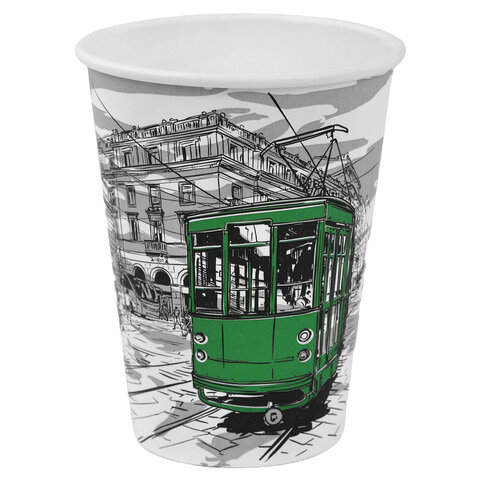 Стакан одноразовый бумажный 300/360 мл, D 90 мм, с печатью "ГОРОД", КОМПЛЕКТ 50 шт., холодное/горячее, WELDAY (ВЭЛДЭЙ), 702696