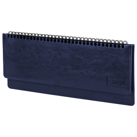 Планинг датированный 2026 305х140 мм BRAUBERG "Imperial", под кожу, синий, 117228