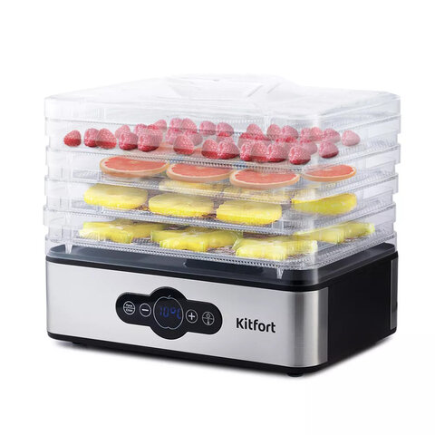 Сушилка для овощей KITFORT КТ-1914, 240 Вт, 5 поддонов, электронное управление, черная/серебристая