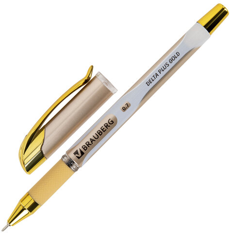 Ручка шариковая масляная с грипом BRAUBERG "Delta Plus Gold", СИНЯЯ, пишущий узел 0,7 мм, линия письма 0,35 мм, 144256