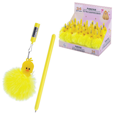 Ручка с пушистой подвеской шариковая FUNSTER (ФАНСТЕР) "YES, DUCK", СИНЯЯ, пишущий узел 0,7 мм, 144523