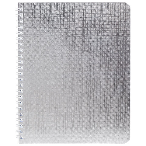 Тетрадь бумвинил А5 96 л., гребень, офсет №1, клетка, СЕРЕБРО, "Metallic", HATBER, 058964, 96Т5бвВ1гр