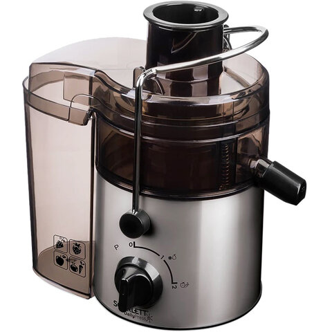 Соковыжималка SCARLETT SC-JE50S18, 800 Вт, стакан 0,6 л, емкость для жмыха 1 л, пластик, сталь/черный