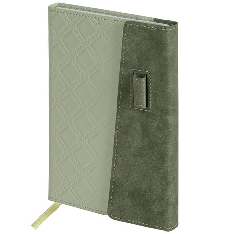 Ежедневник недатированный А5 145х215 мм, BRAUBERG "Stitch", под кожу, магнит, 160 л., оливковый, 116588