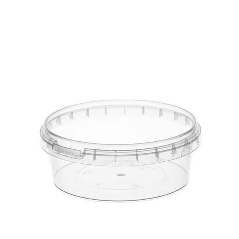 Банка с крышкой 385 мл, пластиковая под пресервы с контрольным замком, диаметр 122 мм, ВЗЛП, 1214КП