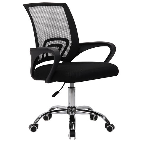 Кресло CROMEX (КРОМЕКС) "Top CH-695", ХРОМ, с подлокотниками, сетка/ткань TW, черное, 533066