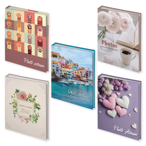 Фотоальбом BRAUBERG на 100 фото 10х15 см, ассорти 5 дизайнов, твердая обложка, 391444
