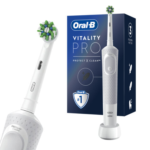 Зубная щетка электрическая ORAL-B (Орал-би) Vitality Pro, БЕЛАЯ/ГОЛУБАЯ, 1 насадка, 53019436