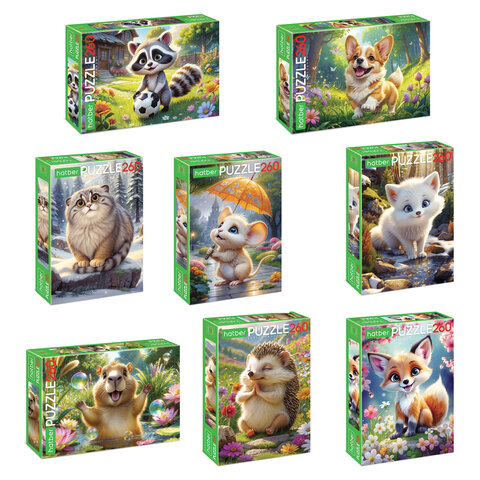 Пазл картонный "МИР ПУШИСТЫХ ЧУДЕС" 260 элементов АССОРТИ, 220х330 мм, HATBER