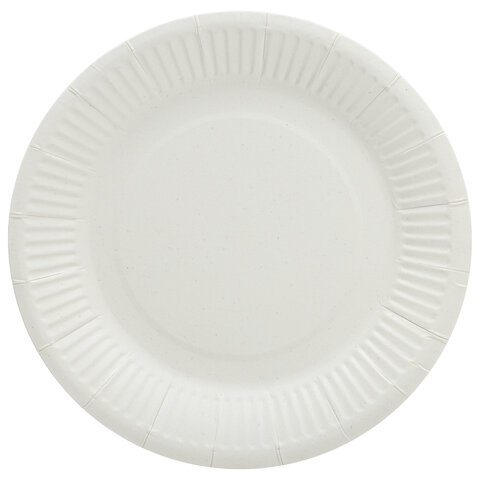 Тарелка одноразовая бумажная 180 мм, 100 штук, СТАНДАРТ, жиростойкая ламинированная, LAIMA, 608085