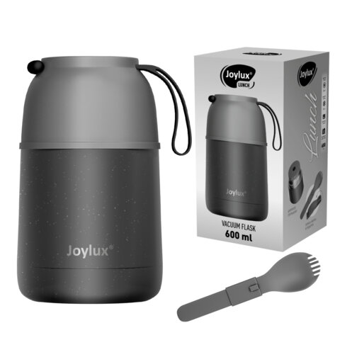 Термос 0,6 л для еды/напитков с широким горлом, JOYLUX (ДЖОЙЛЮКС) LUNCH, нержавеющая сталь SUS304, ложка-вилка, 700326
