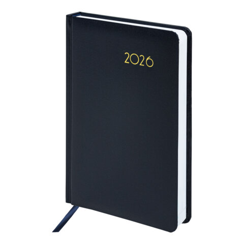 Ежедневник датированный 2026, А5, 138x213 мм, BRAUBERG "Select", балакрон, темно-синий, 117085