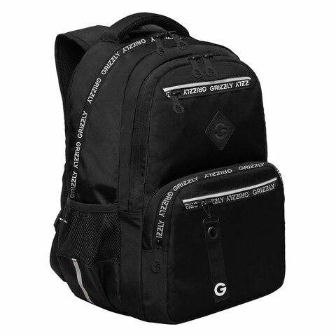 Рюкзак GRIZZLY школьный, анатомическая спинка, 2 отделения, для мальчиков, "STYLE", чёрный, 39х28х20 см, RB-454-1/1