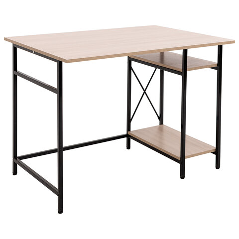 Стол BRABIX "SMART CD-018", 1100х600х765 мм, ЛОФТ, 2 полки, металл/ЛДСП ясень шимо светлый, каркас черный, 641945