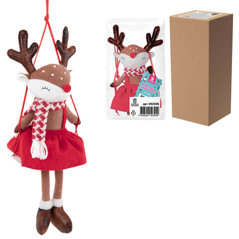 Украшение новогоднее интерьерное 40 см "Оленёнок на качелях", полиэстер, ЗОЛОТАЯ СКАЗКА, 592506