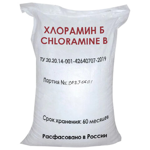 Средство дезинфицирующее ХЛОРАМИН-Б технический, Россия, пакет 300 г, АКВА, честный знак