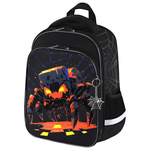 Ранец BRAUBERG QUADRO, 3 отделения, с брелком, Fire spider, 37х28х18 см, 273106