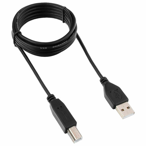 Кабель USB 2.0 AM-BM, 1,8 м, ГАРНИЗОН, медь, черный, пакет, GCC-USB2-AMBM-1.8M, 14371