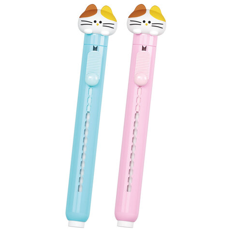 Ластик выдвижной с топпером FUNSTER (ФАНСТЕР) "КОТЁНОК", 125х12х12 мм, пастельные цвета корпуса ассорти, 274020