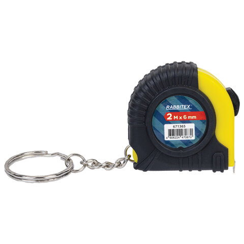 Рулетка-брелок, 2 м х 6 мм, обрезиненный корпус, с фиксатором, RABBITEX (РАББИТЕКС), 671365