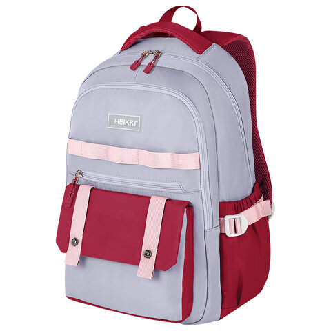 Рюкзак HEIKKI GOODLY (ХЕЙКИ) универсальный, 2 отделения, отделение для ноутбука, серый/красный, 46x33x18 см, 273869