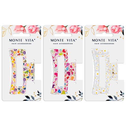 Краб для волос 8,5 см, прозрачный с рисунком, АССОРТИ, MONTE VITA (МОНТЕ ВИТА), 457005