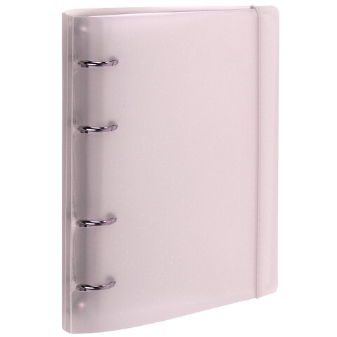 Тетрадь на кольцах А5 175х220 мм, 120 л., пластик с блестками, с резинкой и разделителями, BRAUBERG, Розовый, 404634