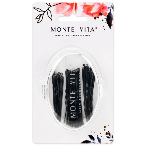 Невидимки для волос НАБОР 60 шт., 4,5 см, 5 см, 6 см, в кейсе, чёрный, MONTE VITA (МОНТЕ ВИТА), 457102