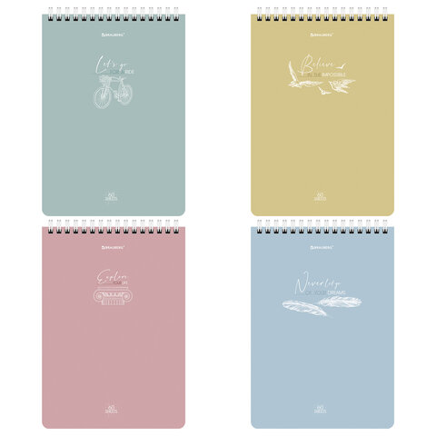 Блокнот А5 (146х206 мм), 60 л., гребень, картон, клетка, BRAUBERG, "Pastel", 114362