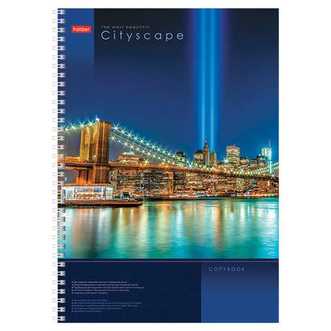 Тетрадь А4, 100 л., HATBER, спираль, клетка, глянцевый лак, карман, "CITYSCAPE" ("Город"), 036842, 100Ткм4B1сп_125