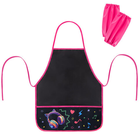Фартук с нарукавниками для уроков труда BRAUBERG, 3 кармана, 46x54 см, "Headphones", 273643