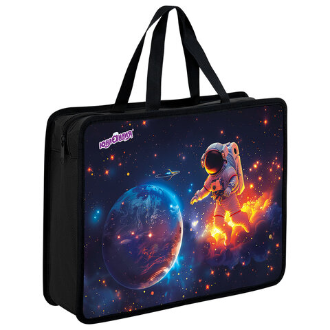 Папка на молнии с ручками ЮНЛАНДИЯ А4, 1 отделение, пластик, 80 мм, "Space explorer", 273365