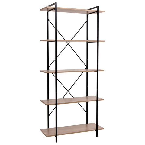 Стеллаж BRABIX "SMART SH-004", 904х360х1950 мм, ЛОФТ, 5 полок, металл/ЛДСП ясень шимо светлый, каркас черный, 641943