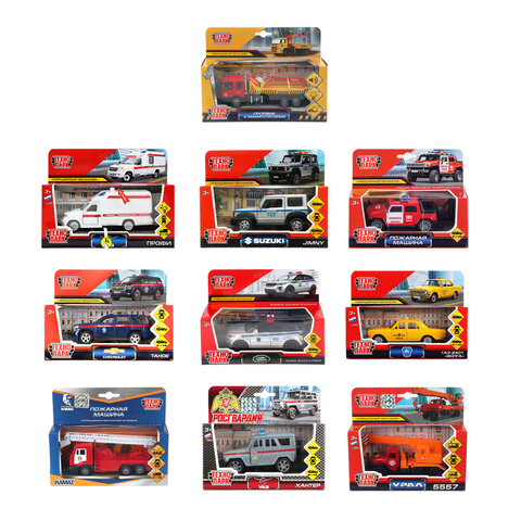 Машина металлическая коллекционная АССОРТИ 3, длина 10-15 см, инерционная, 10 видов, ТЕХНОПАРК, N-003, 2106-12-BU