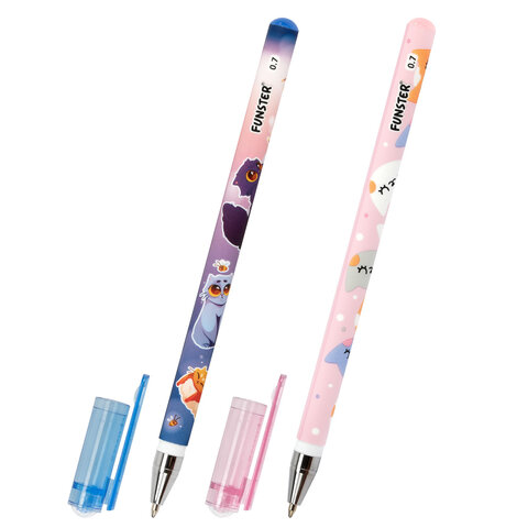 Ручка шариковая с принтом FUNSTER (ФАНСТЕР) STICK "FAT CATS", СИНЯЯ, SOFT TOUCH покрытие, узел 0,7 мм, линия 0,35 мм, 144389