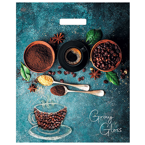Пакет с вырубной ручкой ПВД, 48х39 см, "Грэй Глосс Кофе", 50 мкм, н00212035