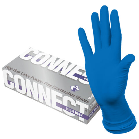 Перчатки латексные смотровые CONNECT HIGH RISK 25 пар (50шт), размер S (малый), синие, CON-HR-01