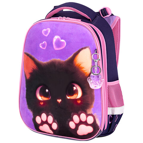 Ранец BRAUBERG PREMIUM, 2 отделения, с брелоком, "Paw prints", велюровая панель, 38х29х16 см, 273098