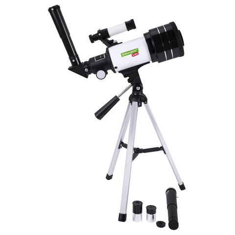 Телескоп рефрактор астрономический настольный, увеличение 150х, объектив 70 мм, фокус 300 мм, видоискатель, BRAUBERG KIDS 70300, 391397