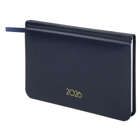 Еженедельник датированный 2026, МАЛЫЙ ФОРМАТ, 95х155 мм, А6, BRAUBERG "Select", балакрон, темно-синий, 117192