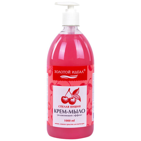 Мыло-крем жидкое 1 л, ЗОЛОТОЙ ИДЕАЛ "Спелая вишня", дозатор, 609428