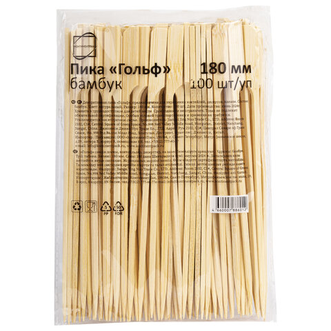 Пики для канапе бамбуковые ГОЛЬФ 18 см, 100 шт., КП, 135644