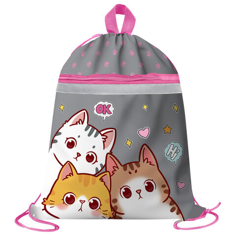 Мешок для обуви BRAUBERG, с петлей, светоотражающая полоса, 2 отделения, 46х36 см, "Hi there", 273449