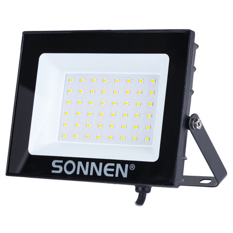 Прожектор светодиодный 50 Вт, 6500 К, 4000 Лм, 50 м2, IP65, 176x123x26 мм, черный, SONNEN, 238414
