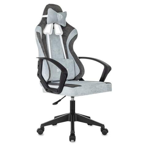 Кресло компьютерное BRABIX "Forcer GM-127", 2 подушки, ткань, серое/светло-голубое, 533214