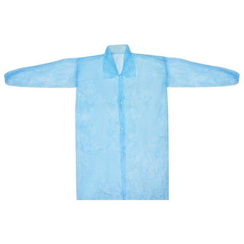 Халат одноразовый голубой на кнопках КОМПЛЕКТ 10 шт., XL, 52-54 размер, 110 см, рукав на резинке, 20 г/м2, СНАБЛАЙН