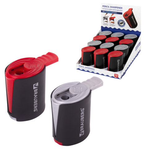 Точилка BRAUBERG "Delta", 2 угла заточки, двусторонняя, пластиковая с контейнером, 223592